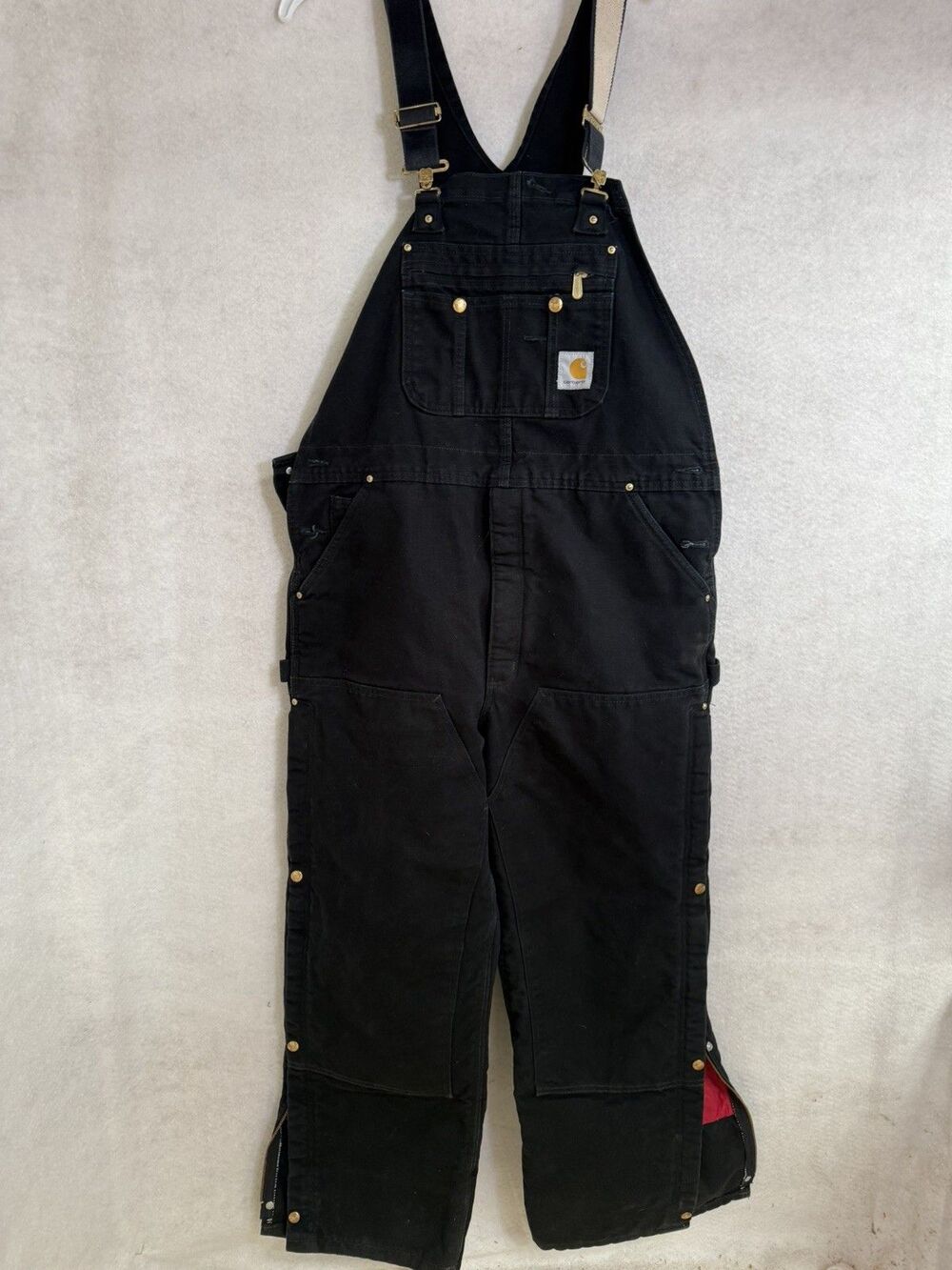 Carhartt  Black Bib Overalls With Quilt Insulation  Size 40x30 Thick Red Inside